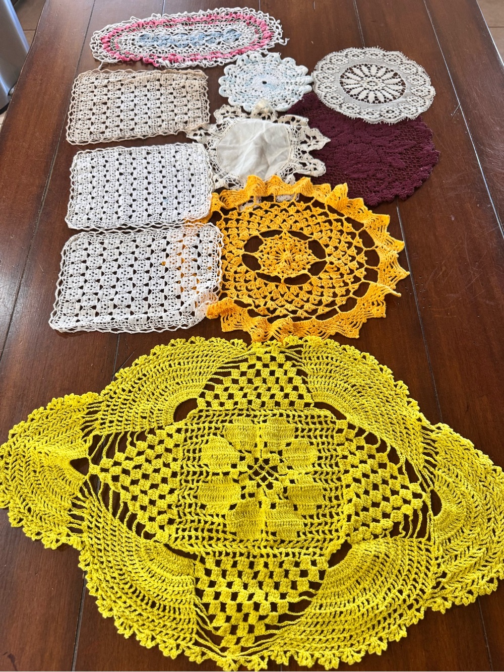 Vintage Crochet Doily Lot 10 Pc Handmade Colorful Cottagecore Granny Chic 23”